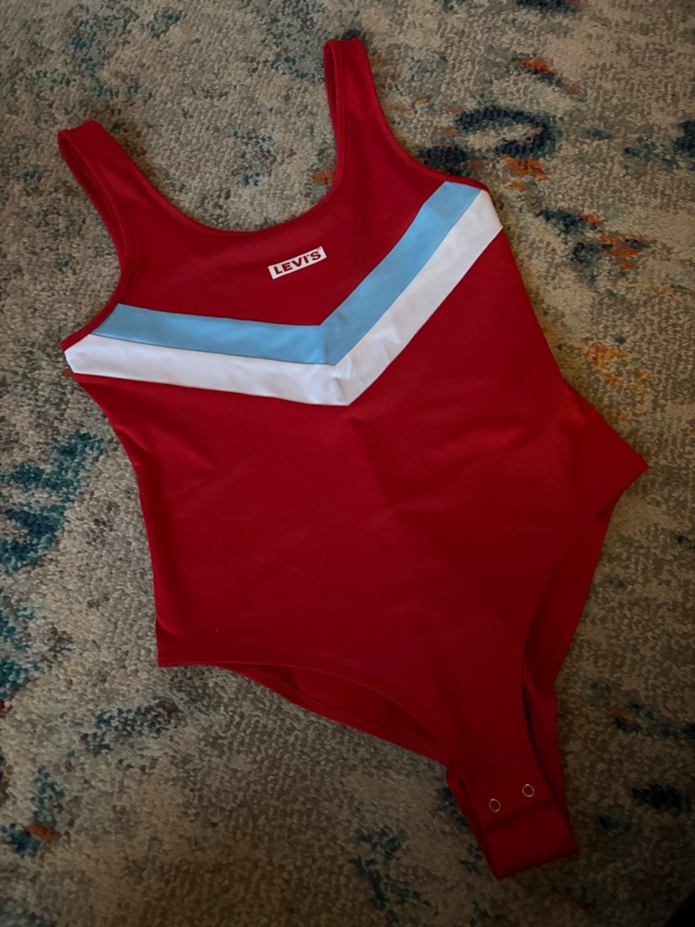 Levi's Red One-Piece Bodysuit with Light Blue & White Chevron